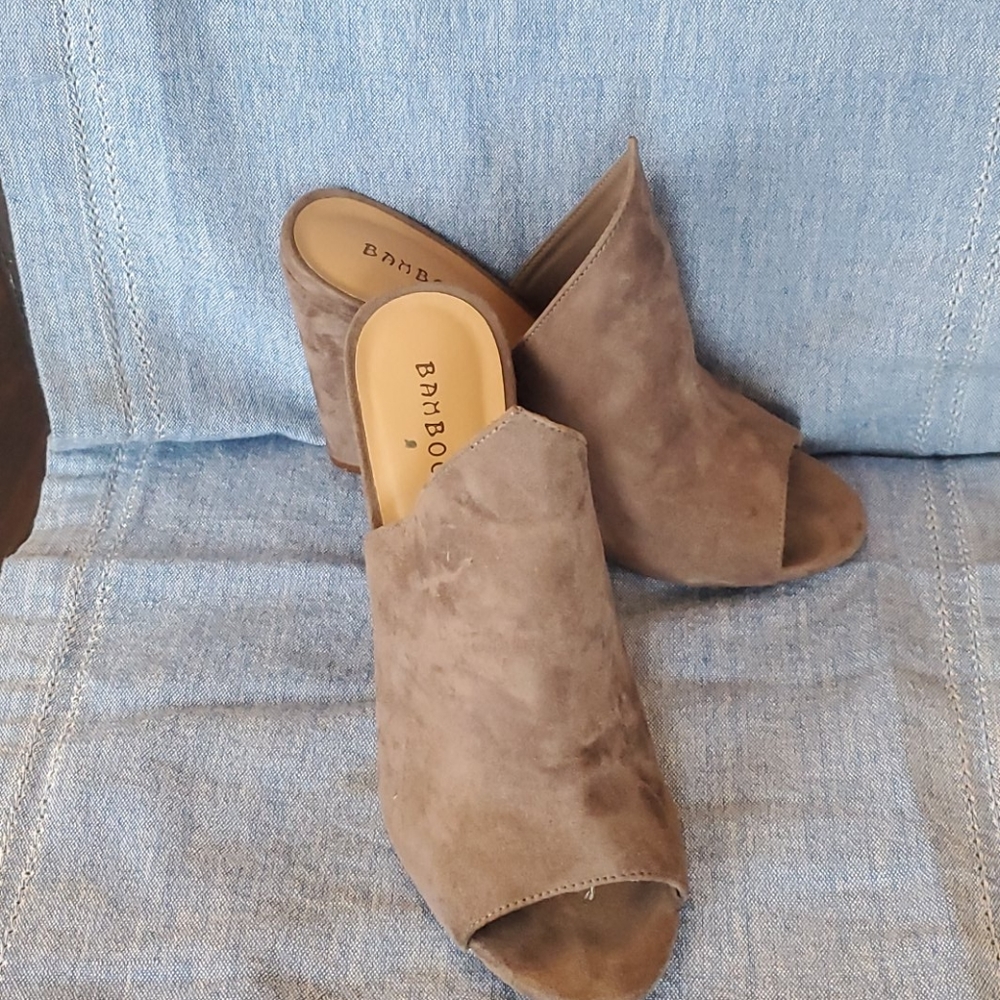 Taupe suede slide heel